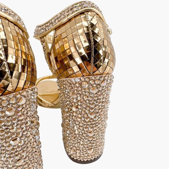 Dolce & Gabbana Disco Ball Sandals EU 37 US 7 Gold Crystal Block Heel Glitter - Picture 7 of 16
